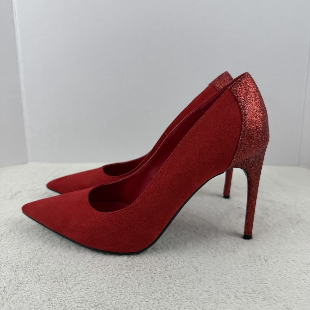 Marc Fisher Red Suede Pumps Glitter Stiletto Heels Size 8.5M